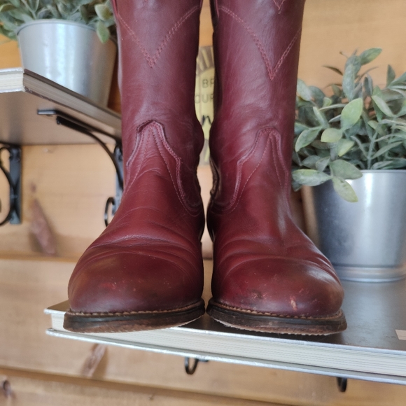Wrangler 💜 Vintage Women's Cowboy Western Boots Dark Red Leather USA Work 7 M - Picture 10 of 10